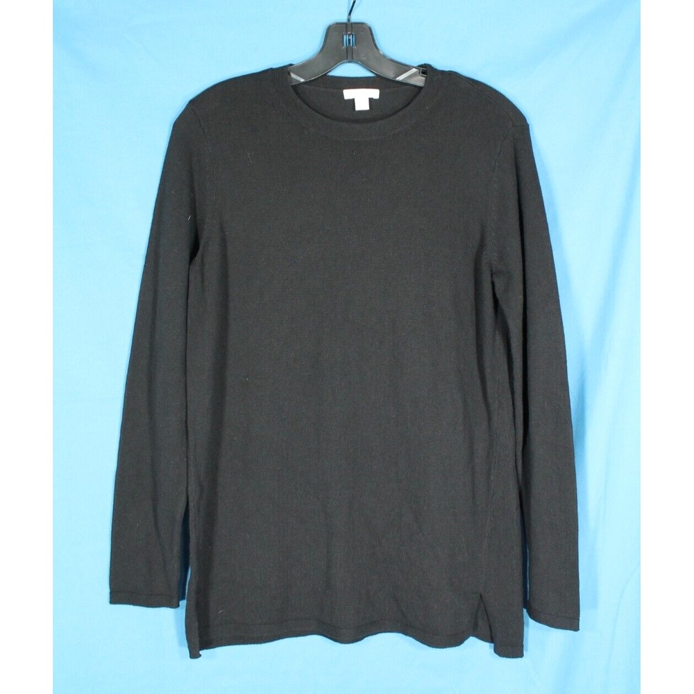 J. JILL Black RIBBED TRIM Crew Neck SLIT HEM Pullover LIGHTWEIGHT SWEATER Sz XS